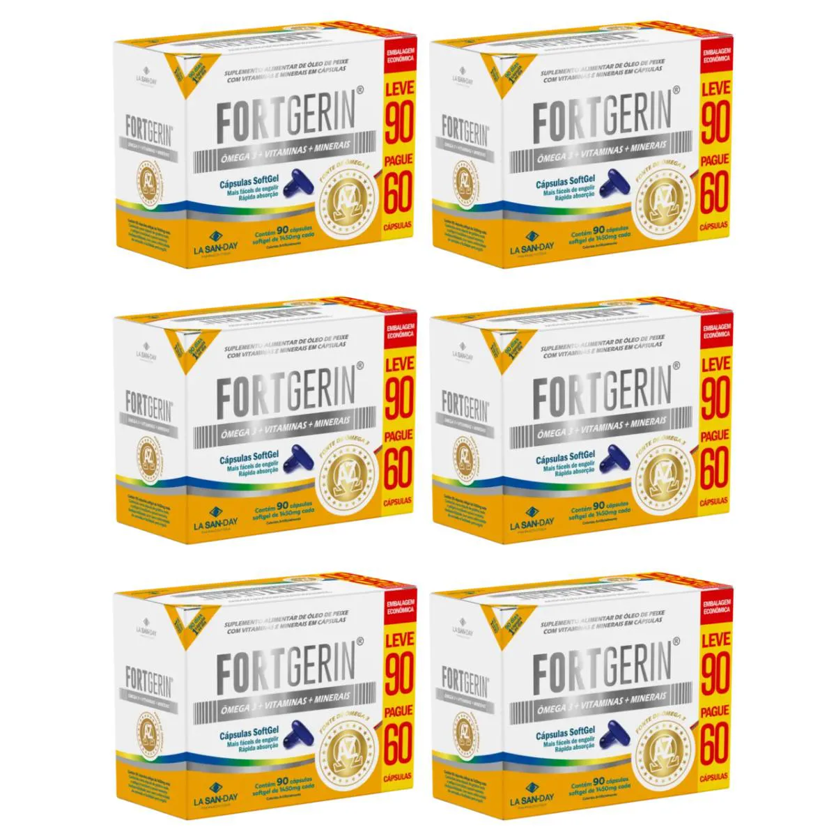 KIT 6UN FORTGERIN AZ + ÔMEGA 3 - 90 CáPSULAS - LA SAN DAY