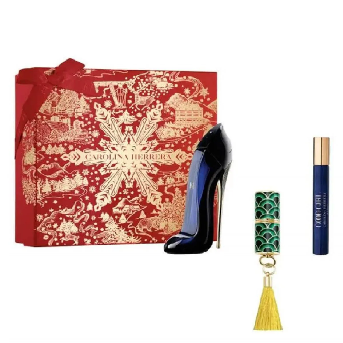 GOOD GIRL CAROLINA HERRERA COFFRET PERFUME FEMININO 80ML + TRAVEL SIZE 7ML + MINI FABULOUS KISS THE LIPSTICK - KIT