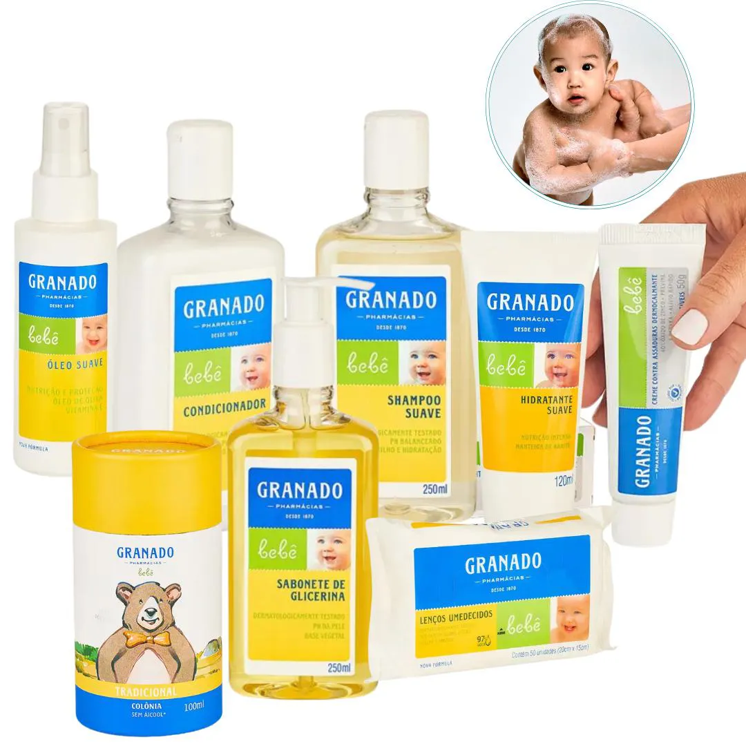 KIT GRANADO BEBê HORA DO BANHO 8 PEçAS COM SABONETE LIQUIDO