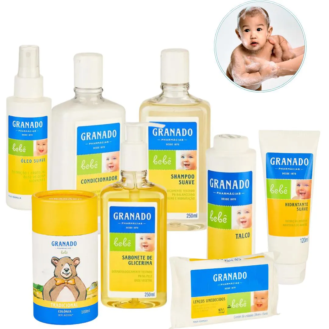 KIT GRANADO BEBê HORA DO BANHO 8 PEçAS COM SABONETE LIQUIDO