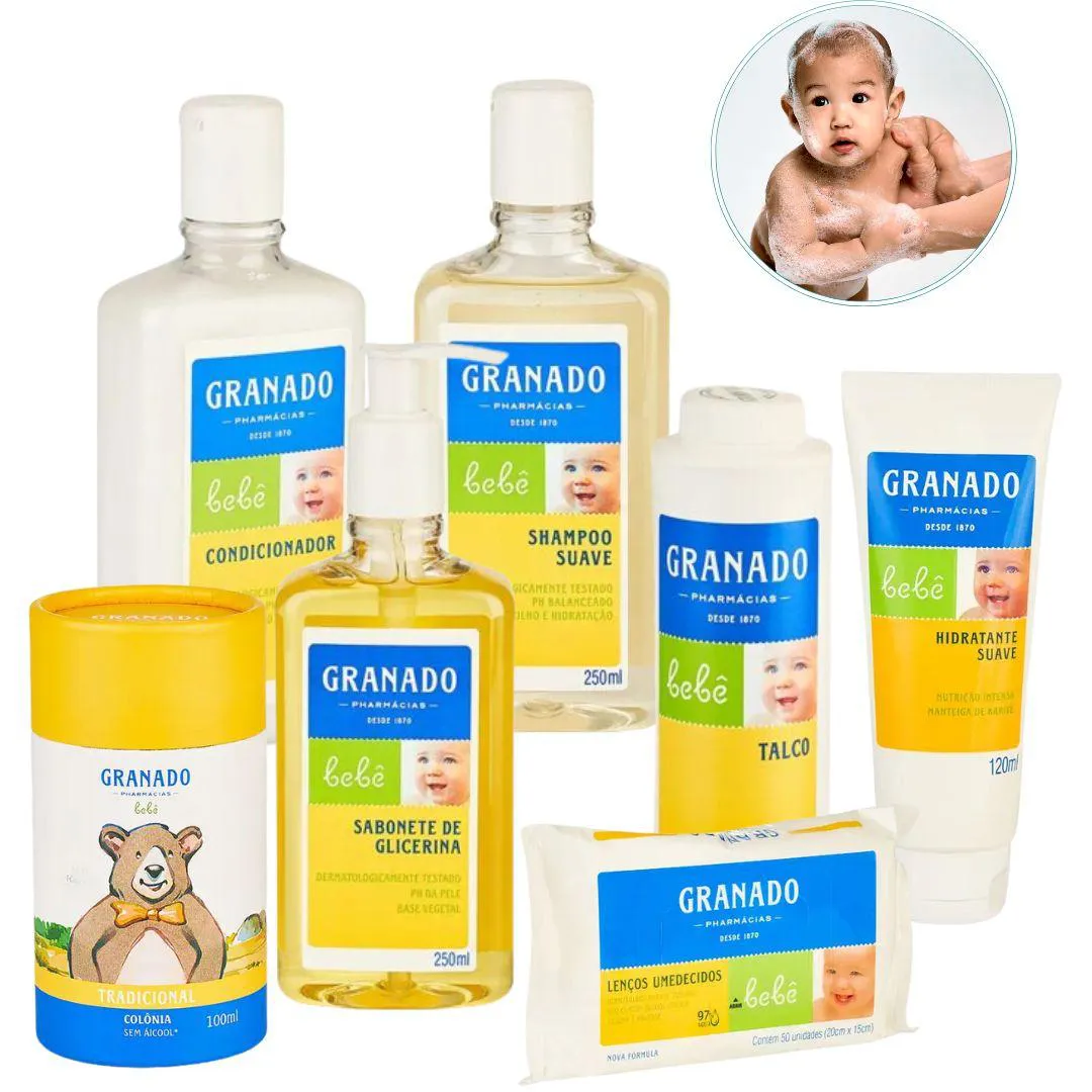KIT GRANADO BEBê HORA DO BANHO 7 PEçAS COM SABONETE LIQUIDO