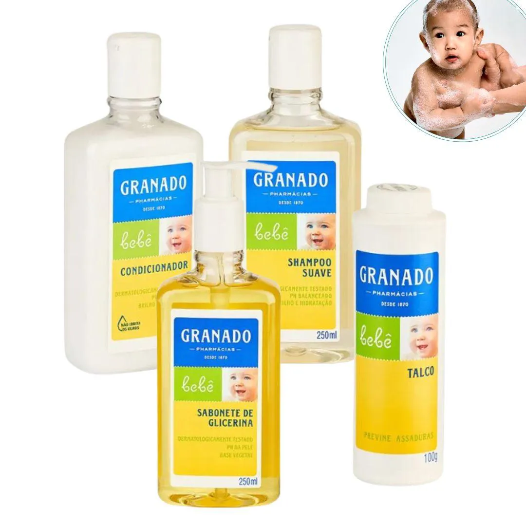 KIT GRANADO BEBê HORA DO BANHO 4 PEçAS COM SABONETE LIQUIDO