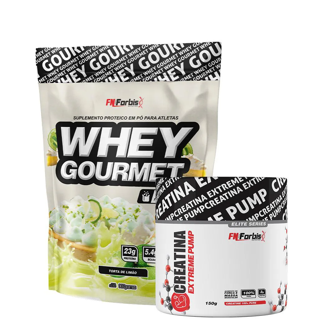 KIT WHEY PROTEIN GOURMET REFIL 907G + CREATINA EXTREME PUMP ELITE SERIES 150G - FN FORBIS NUTRITION Torta DE Limão