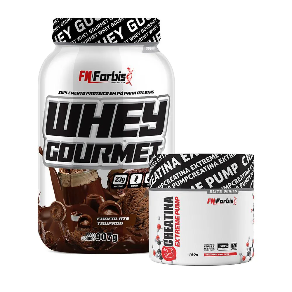 KIT WHEY PROTEIN GOURMET POTE 907G + CREATINA EXTREME PUMP ELITE SERIES 150G - FN FORBIS NUTRITION Chocolate Trufado