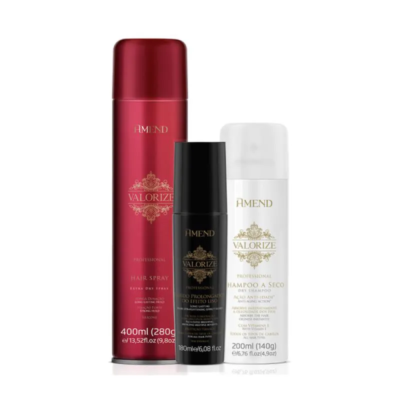 AMEND VALORIZE SHAMPOO A SECO 200ML + FLUíDO PROLONGADOR DO LISO 180ML + FIXADOR FORTE 400ML