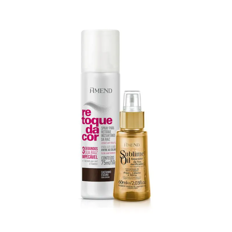 AMEND RETOQUE DA COR SPRAY CASTANHO ESCURO 75ML + SUBLIME OIL 60ML