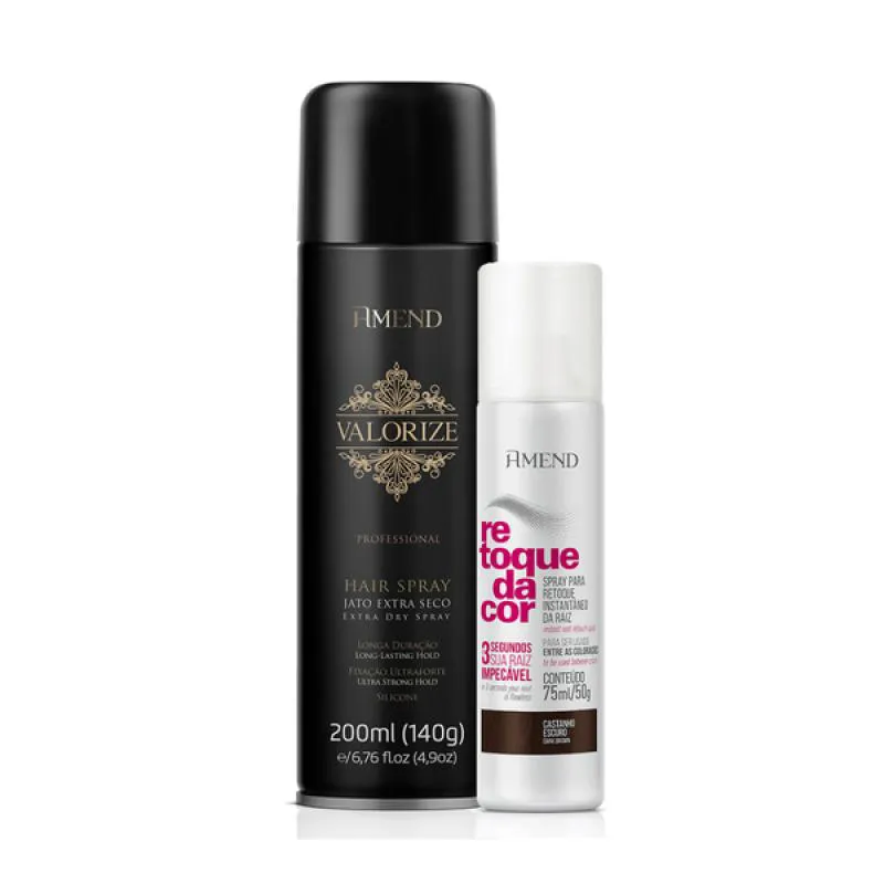 AMEND RETOQUE DA COR SPRAY CASTANHO ESCURO 75ML + FIXADOR ULTRA FORTE 200ML