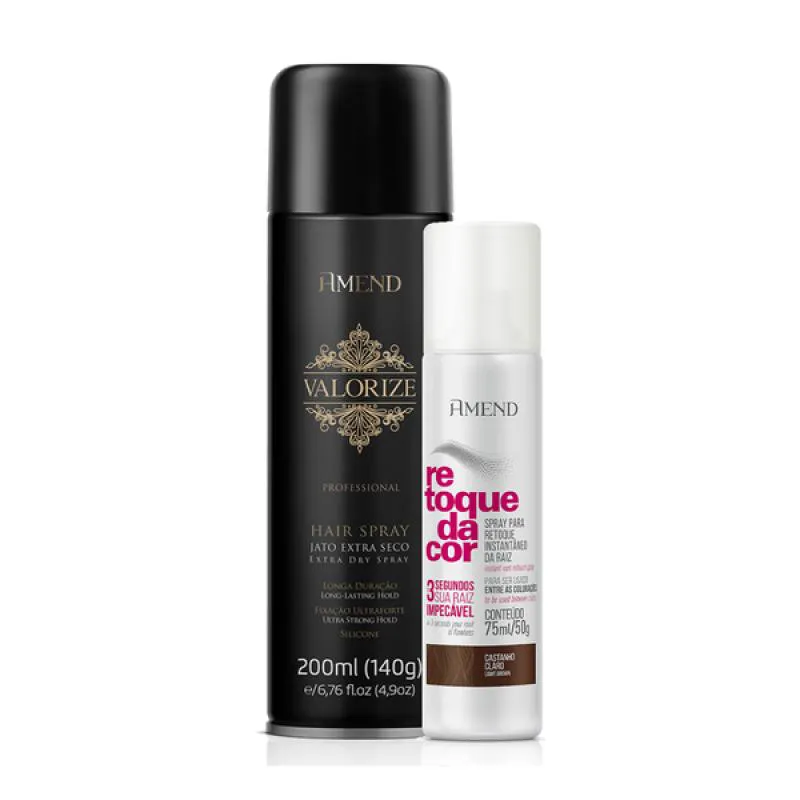 AMEND RETOQUE DA COR SPRAY CASTANHO CLARO 75ML + FIXADOR ULTRA FORTE 200ML
