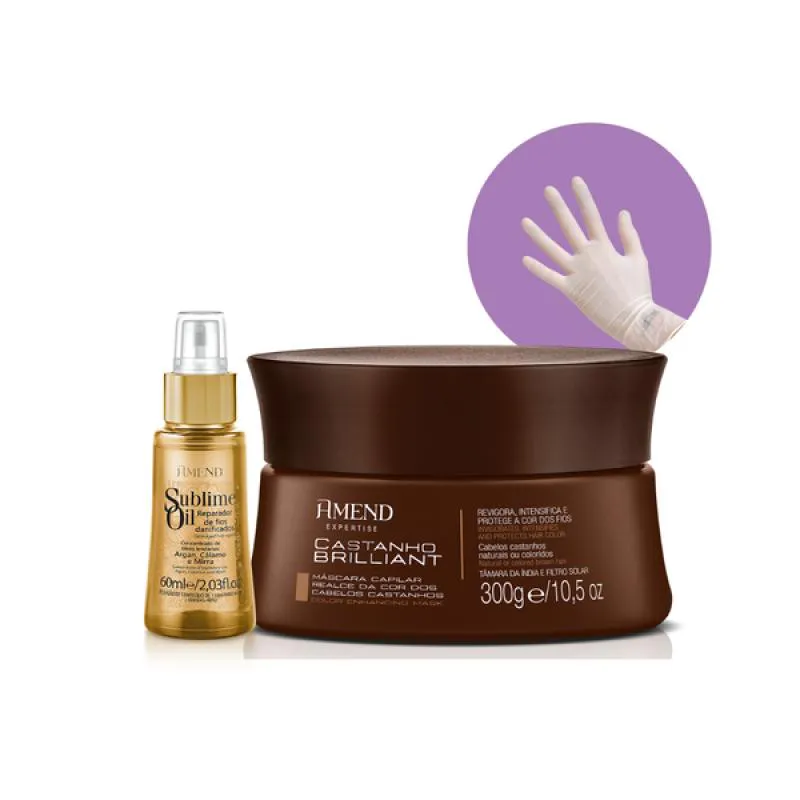 AMEND REALCE DA COR MASCARA MATIZADORA CASTANHO BRILLIANT 300ML + SUBLIME OIL 60ML + LUVA