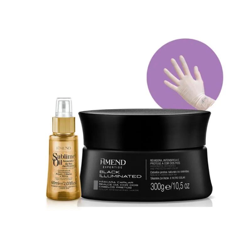 AMEND REALCE DA COR MASCARA MATIZADORA BLACK ILLUMINATED 300ML + SUBLIME OIL 60ML + LUVA