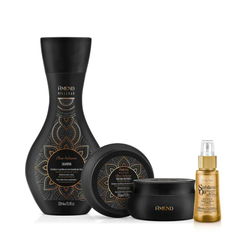 AMEND MILLENAR ÓLEOS INDIANOS SHAMPOO 300ML + MASCARA 300ML + SUBLIME OIL 60ML