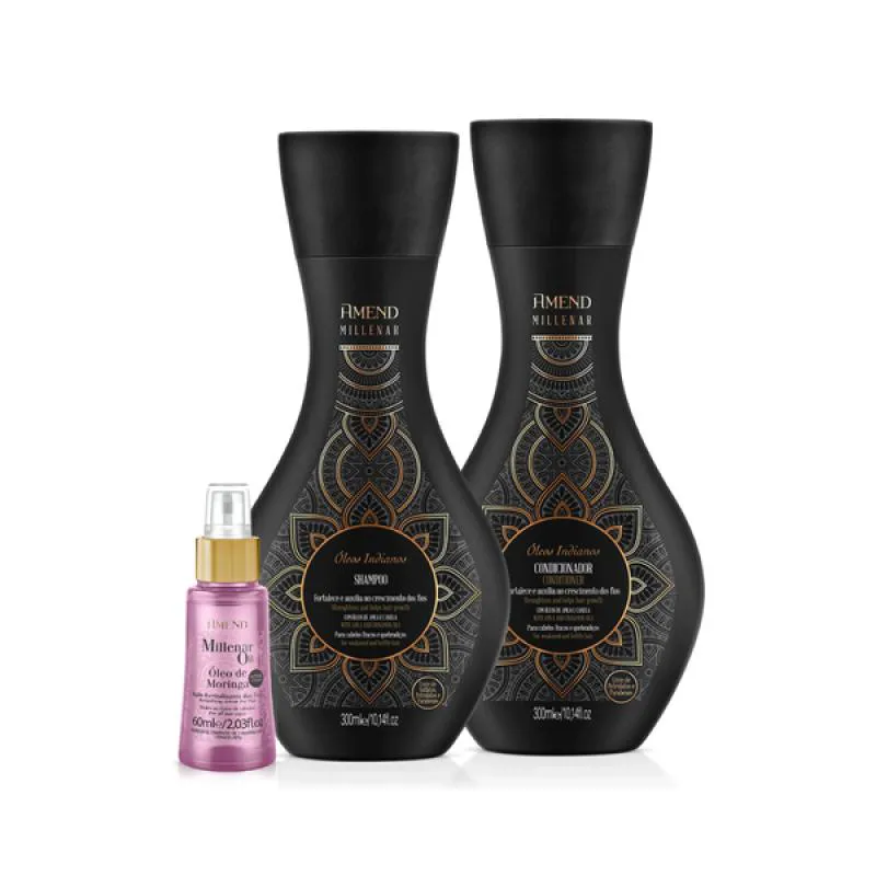 AMEND MILLENAR ÓLEOS INDIANOS SHAMPOO 300ML + CONDICIONADOR 300ML + MILLENAR OIL MORINGA 60ML