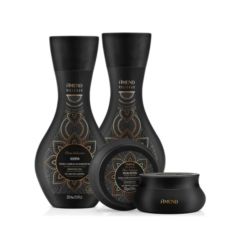 AMEND MILLENAR ÓLEOS INDIANOS SHAMPOO 300ML + CONDICIONADOR 300ML + MáSCARA 300ML