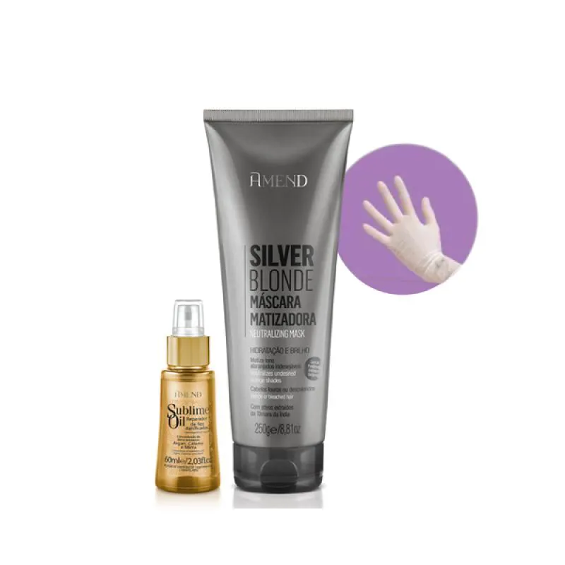 AMEND MASCARA MATIZADORAS SILVER BLONDE 250ML + SUBLIME OIL 60ML + LUVA