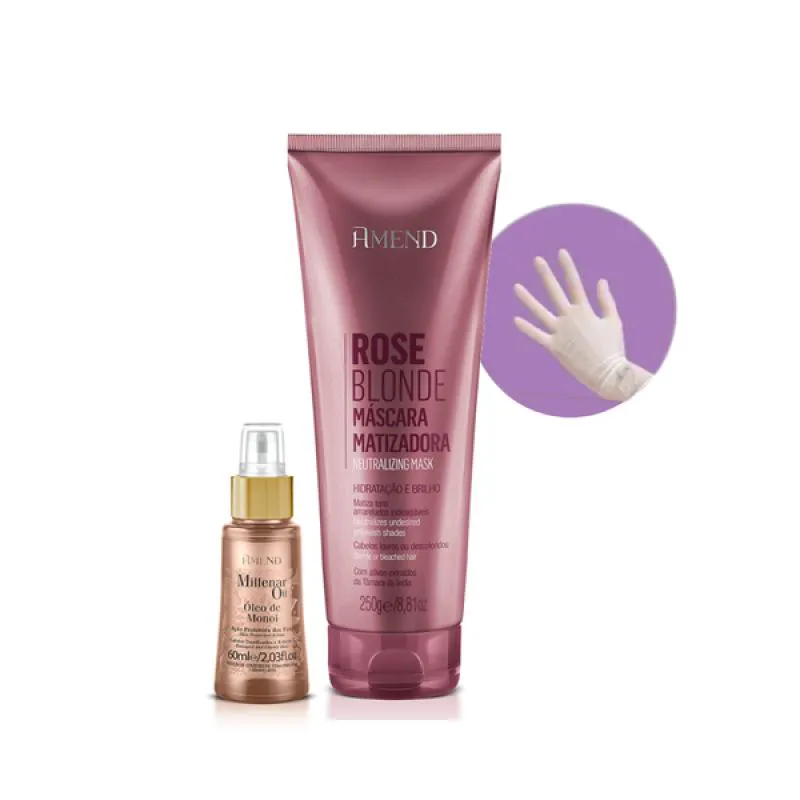 AMEND MASCARA MATIZADORAS ROSE BLONDE 250ML + MILLENAR OIL MONóI 60ML + LUVA