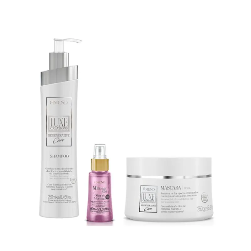 AMEND LUXE CREATIONS REGENERATIVE CARE SH 250ML + MASC 250ML + MILLENAR OIL MORINGA 60ML
