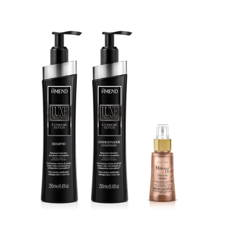 AMEND LUXE CREATIONS EXTREME REPAIR SH 250ML + COND 250ML + MILLENAR OIL MONóI 60ML