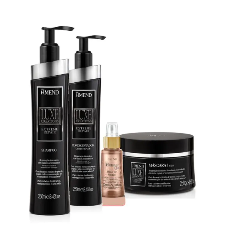 AMEND LUXE CREATIONS EXTREME REPAIR SH 250ML + COND 250ML + MASC 250ML + MILLENAR OIL MONóI 60ML