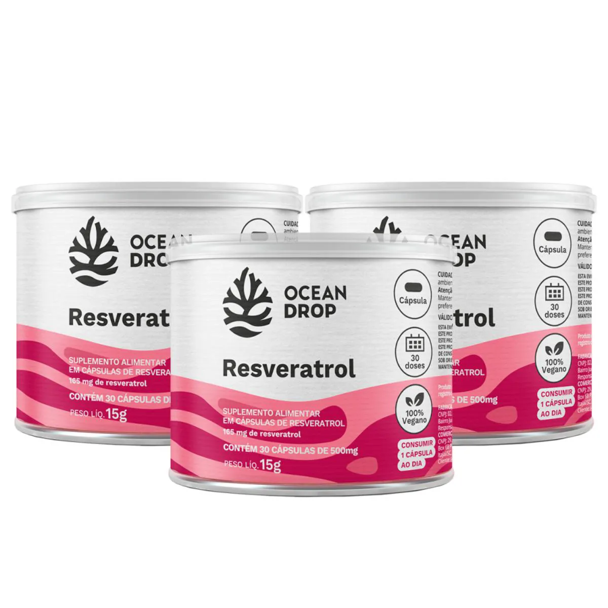 3X RESVERATROL 165MG VEGANO OCEAN DROP 30 CáPSULAS SEM Sabor