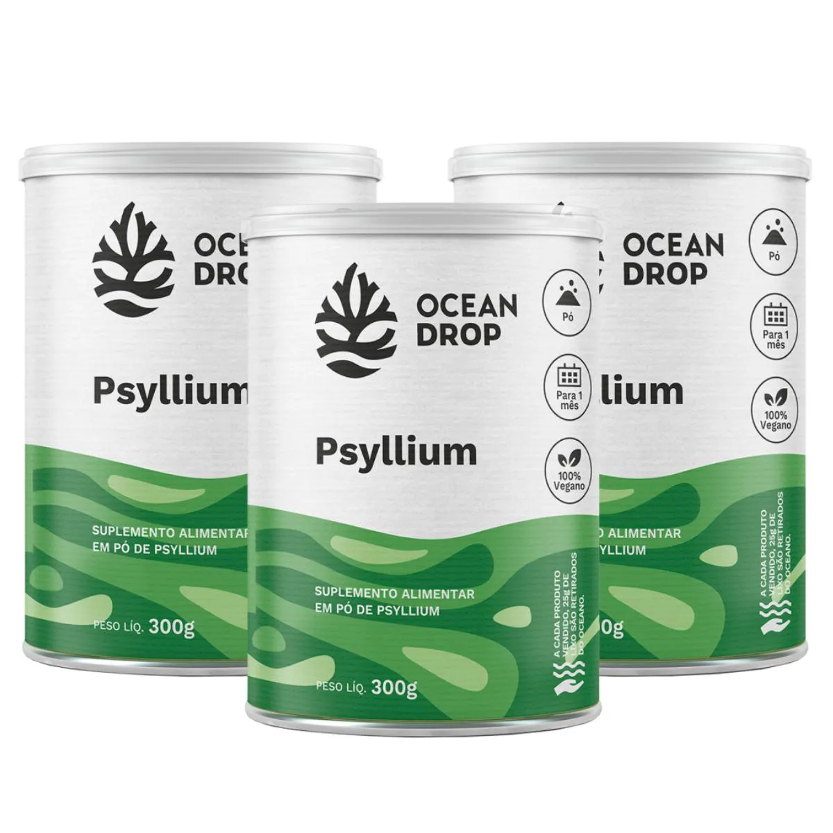 3X PSYLLIUM EM Pó AMINOáCIDOS VEGANOS OCEAN DROP 300G SEM Sabor
