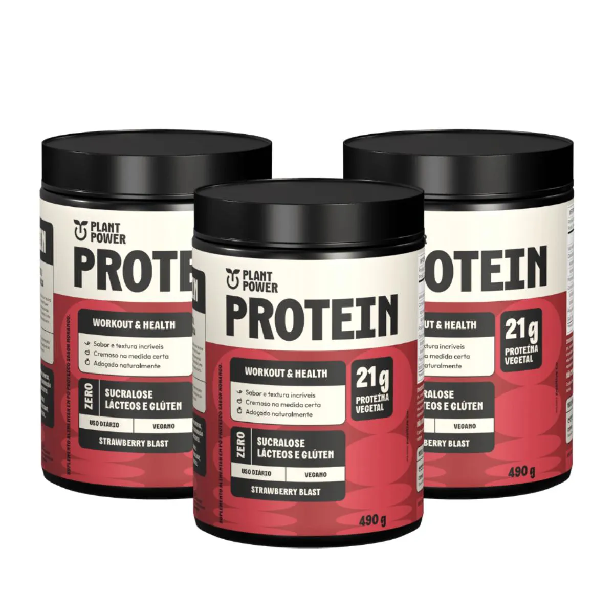 3X PROTEíNA VEGANA MORANGO PLANT POWER 490G