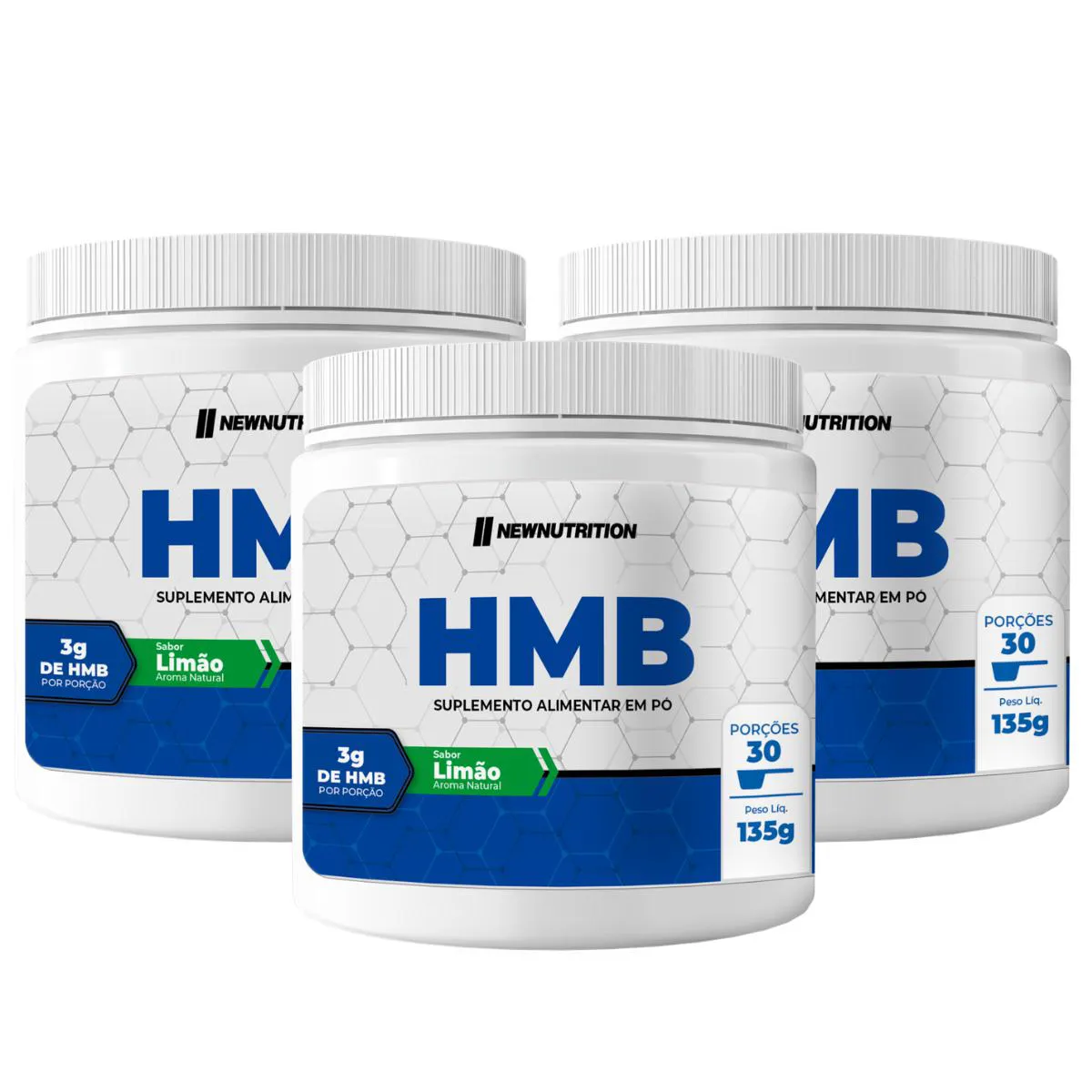 3X HMB HIDROXIMETILBUTIRATO 3000MG NEW NUTRITION LIMãO 135G