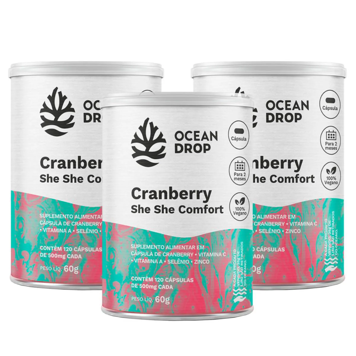 3X CRANBERRY VITAMINA C VITAMINA A OCEAN DROP 120 CáPSULAS SEM Sabor