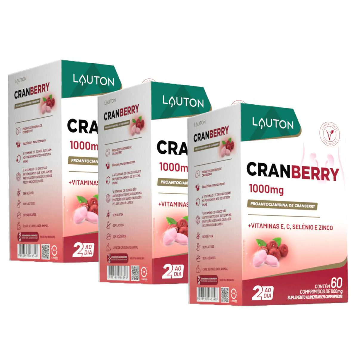 3X CRANBERRY 1000MG LAUTON 60 CAPSULAS SEM Sabor