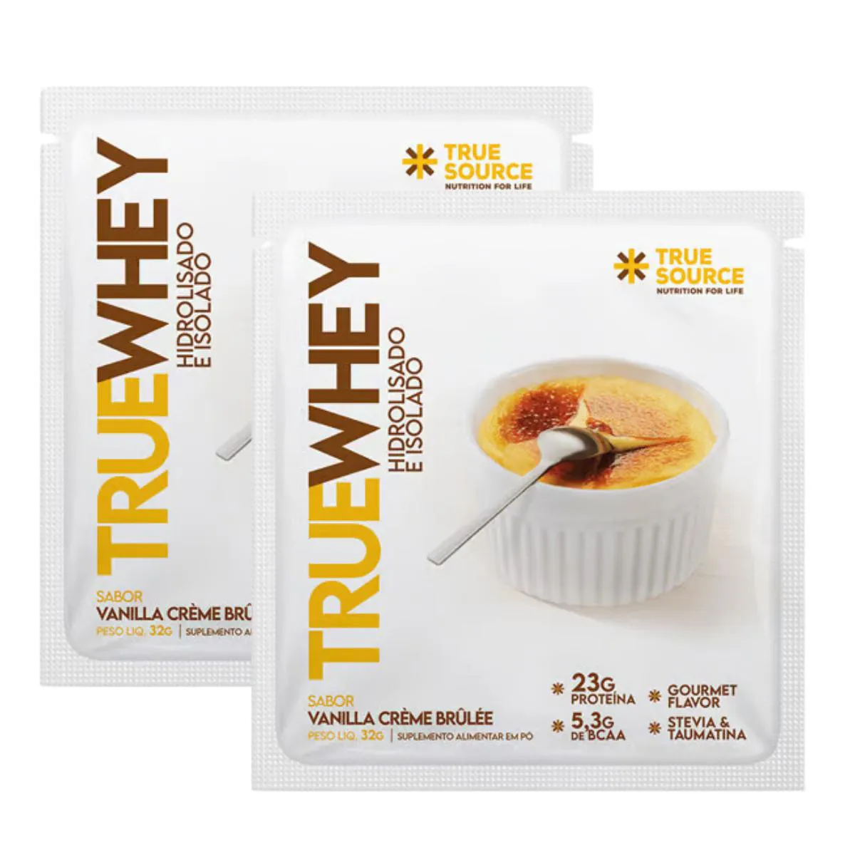 2X SACHê TRUE WHEY PROTEíNA VANILLA CREME BRULEE TRUE SOURCE 32G