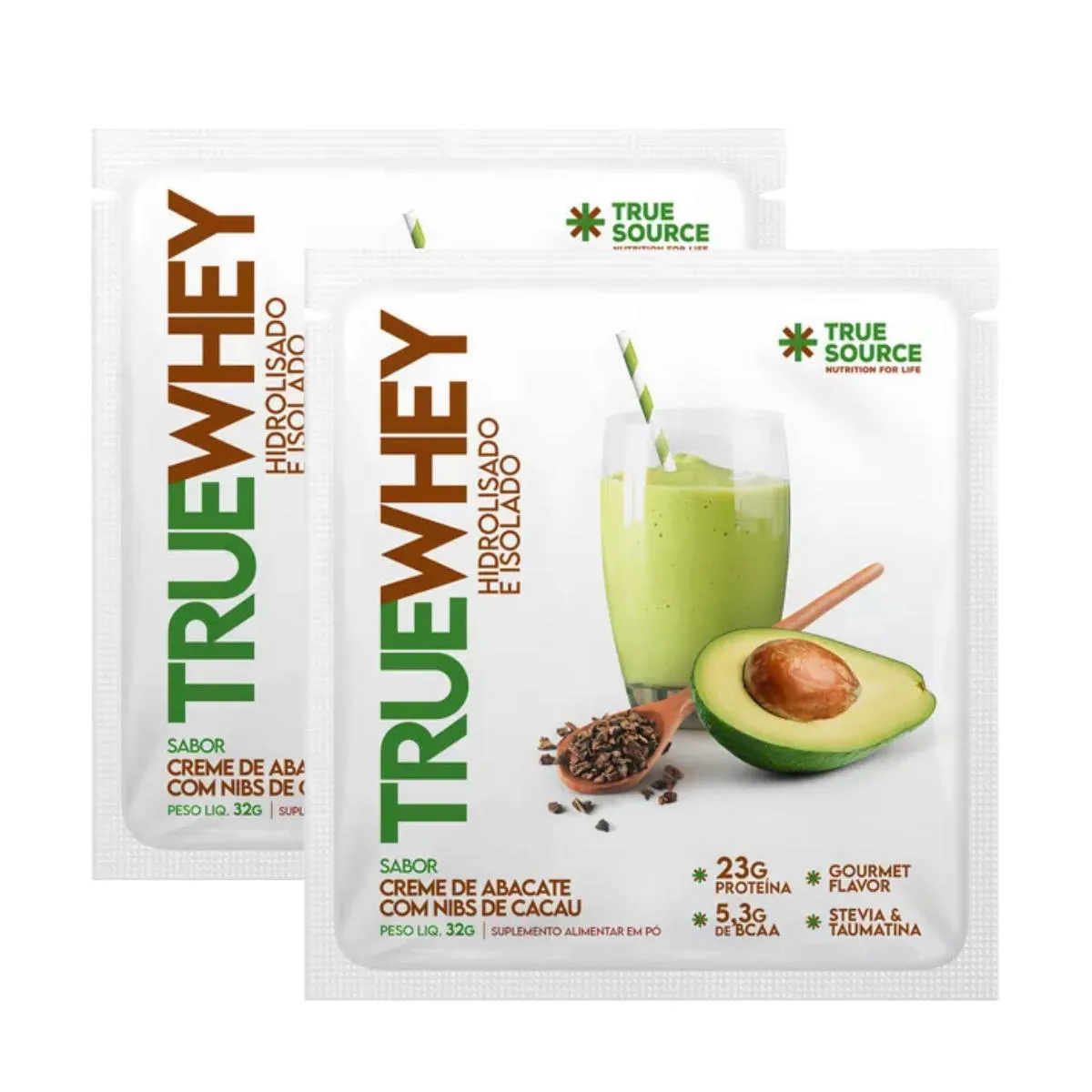 2X SACHê TRUE WHEY PROTEíNA CREME DE ABACATE NIBS DE CACAU TRUE SOURCE 32G Creme DE Abacate COM Nibs DE Cacau