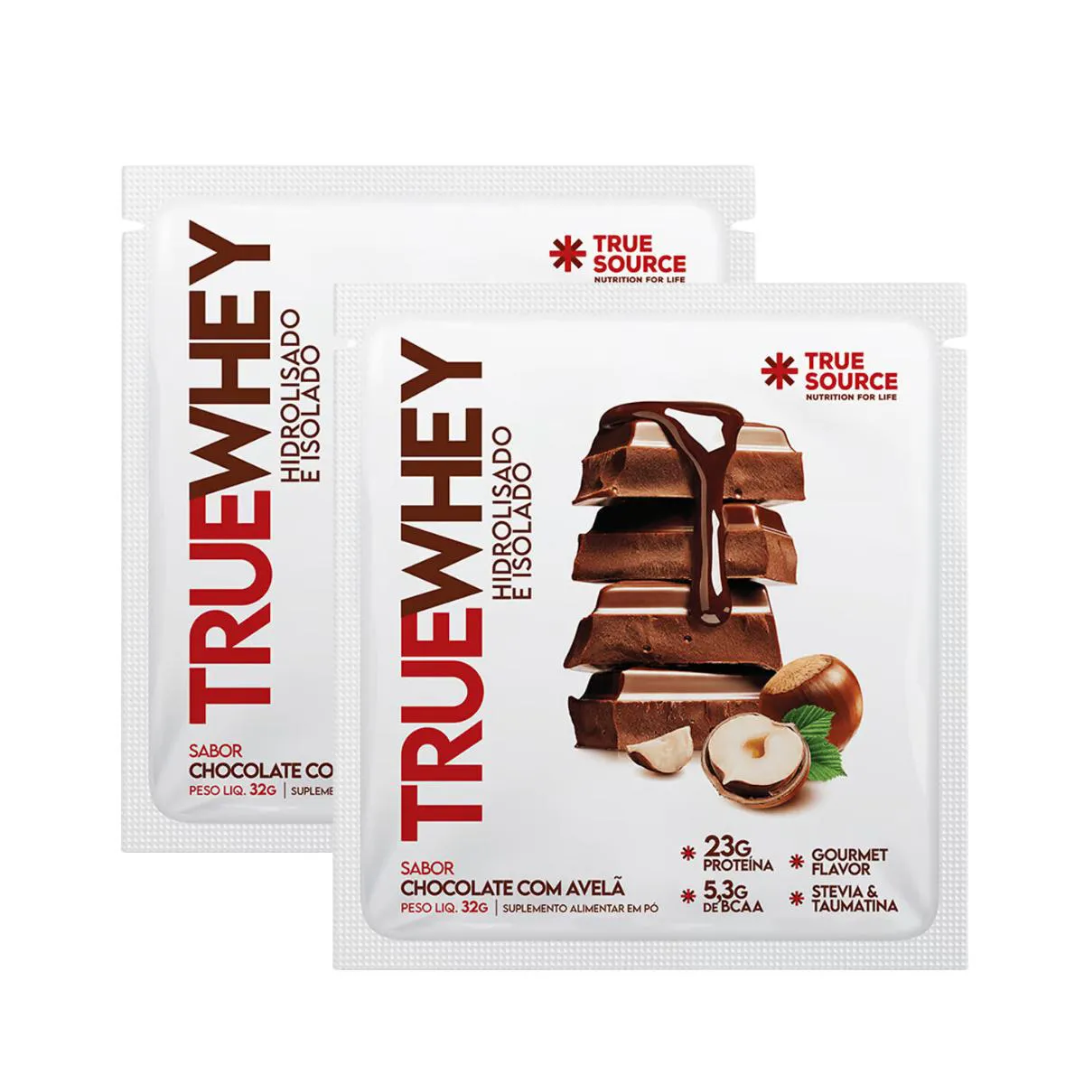 2X SACHê TRUE WHEY PROTEíNA CHOCOLATE COM AVELã TRUE SOURCE 32G Chocolate COM Avela