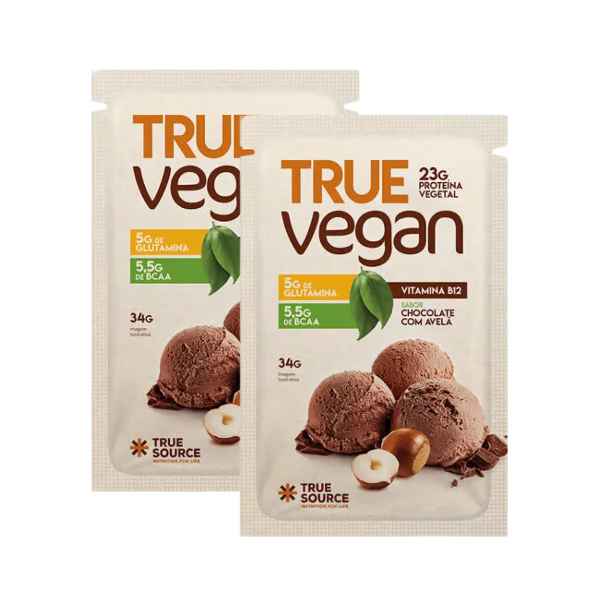 2X SACHê TRUE VEGAN PROTEíNA VEGANA CHOCOLATE COM AVELã TRUE SOURCE 34G