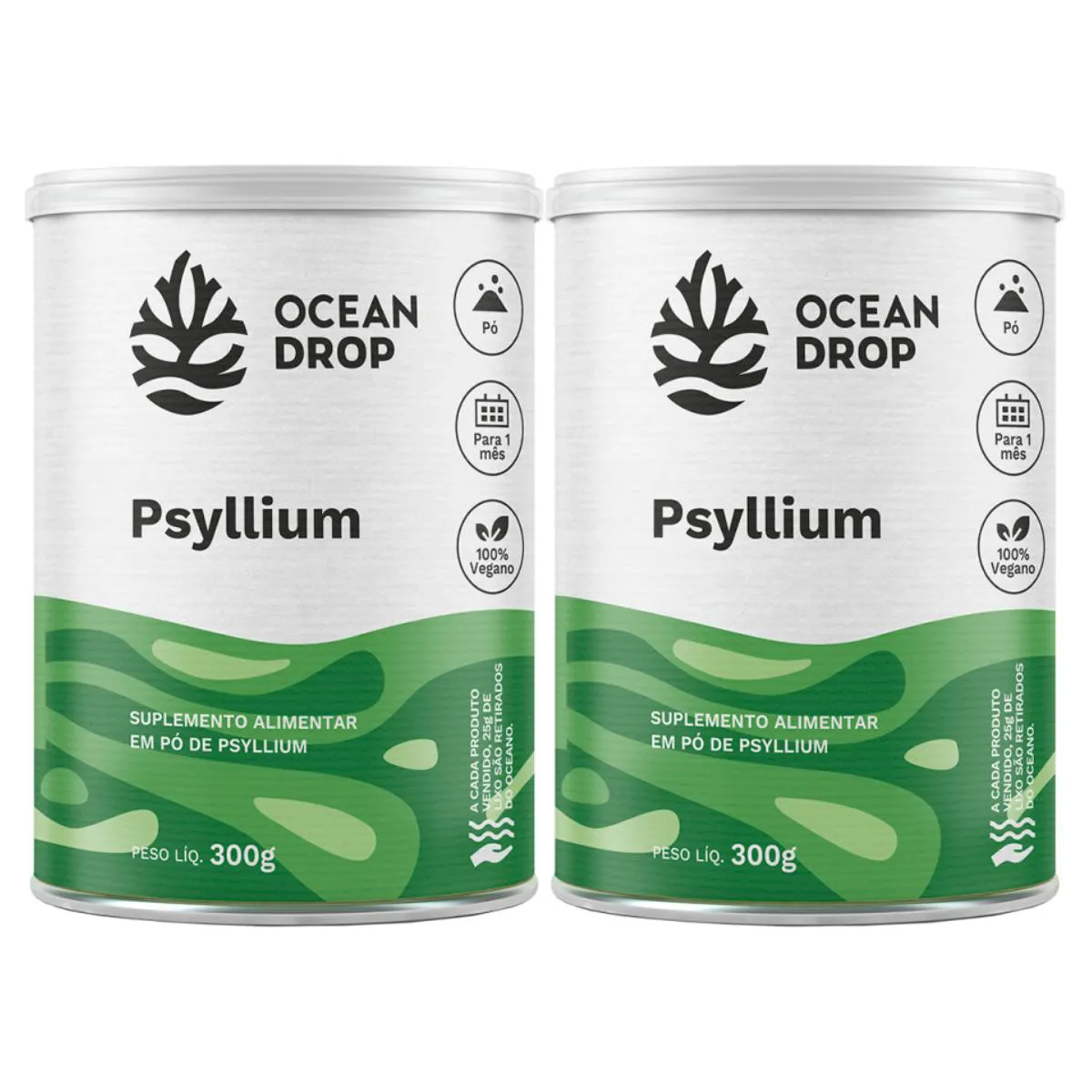 2X PSYLLIUM EM Pó AMINOáCIDOS VEGANOS OCEAN DROP 300G SEM Sabor