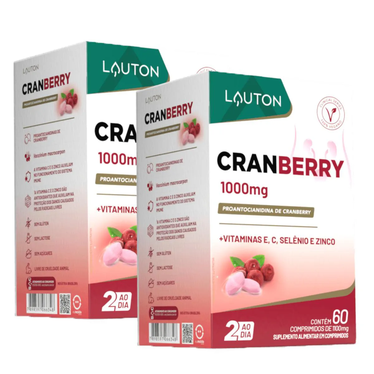 2X CRANBERRY 1000MG LAUTON 60 CAPSULAS SEM Sabor
