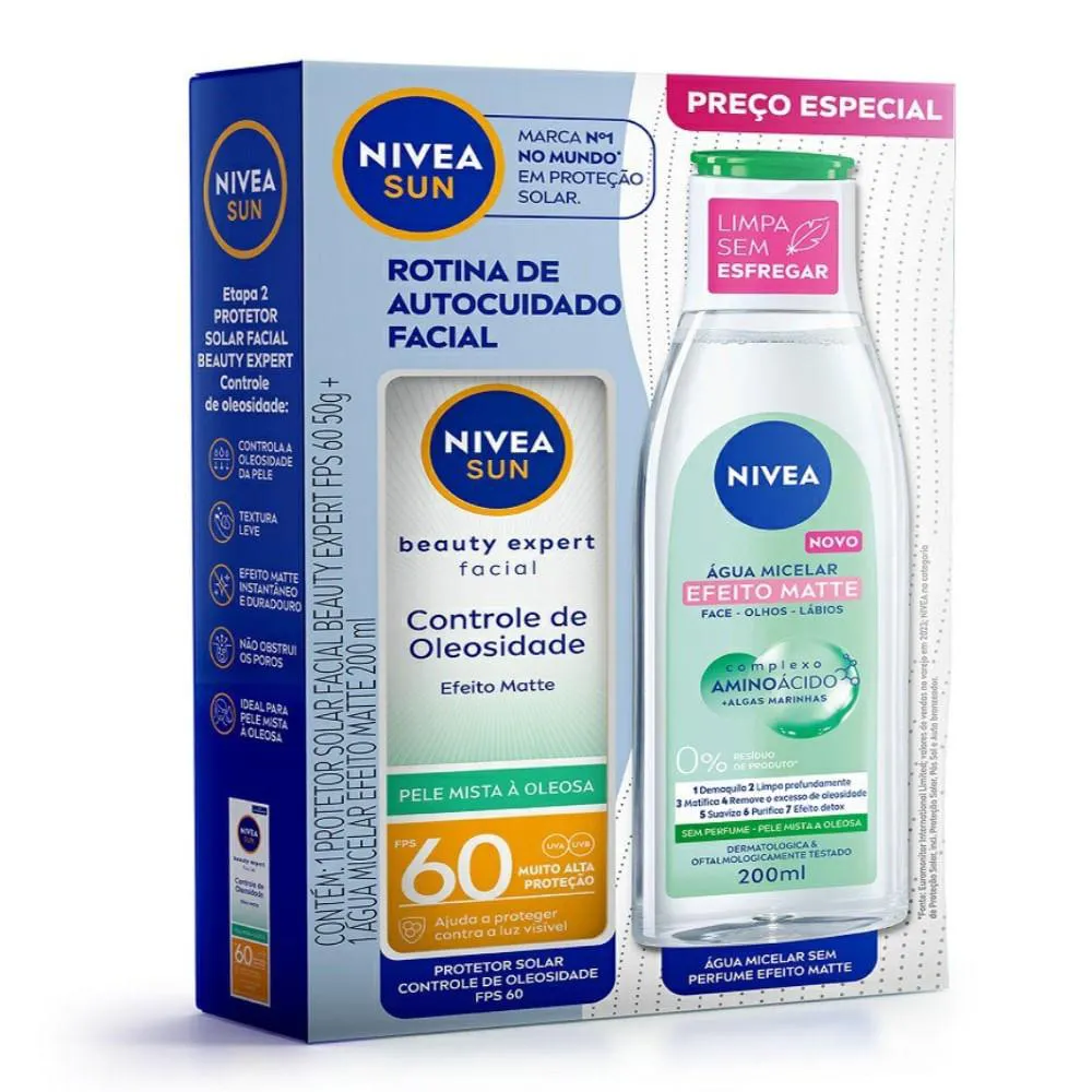 KIT NIVEA SUN PROTETOR SOLAR FPS 60 50G + ÁGUA MICELAR 200ML