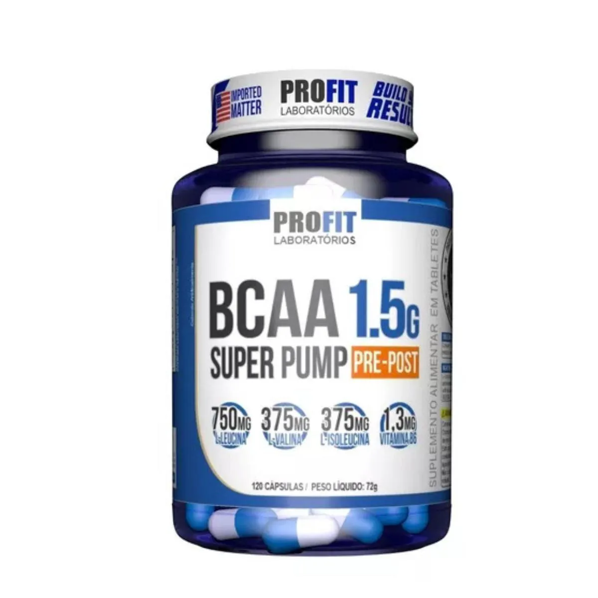 SUPLEMENTO BCAA 1.5G SUPER PUMP PROFIT 120 CáPSULAS SEM Sabor