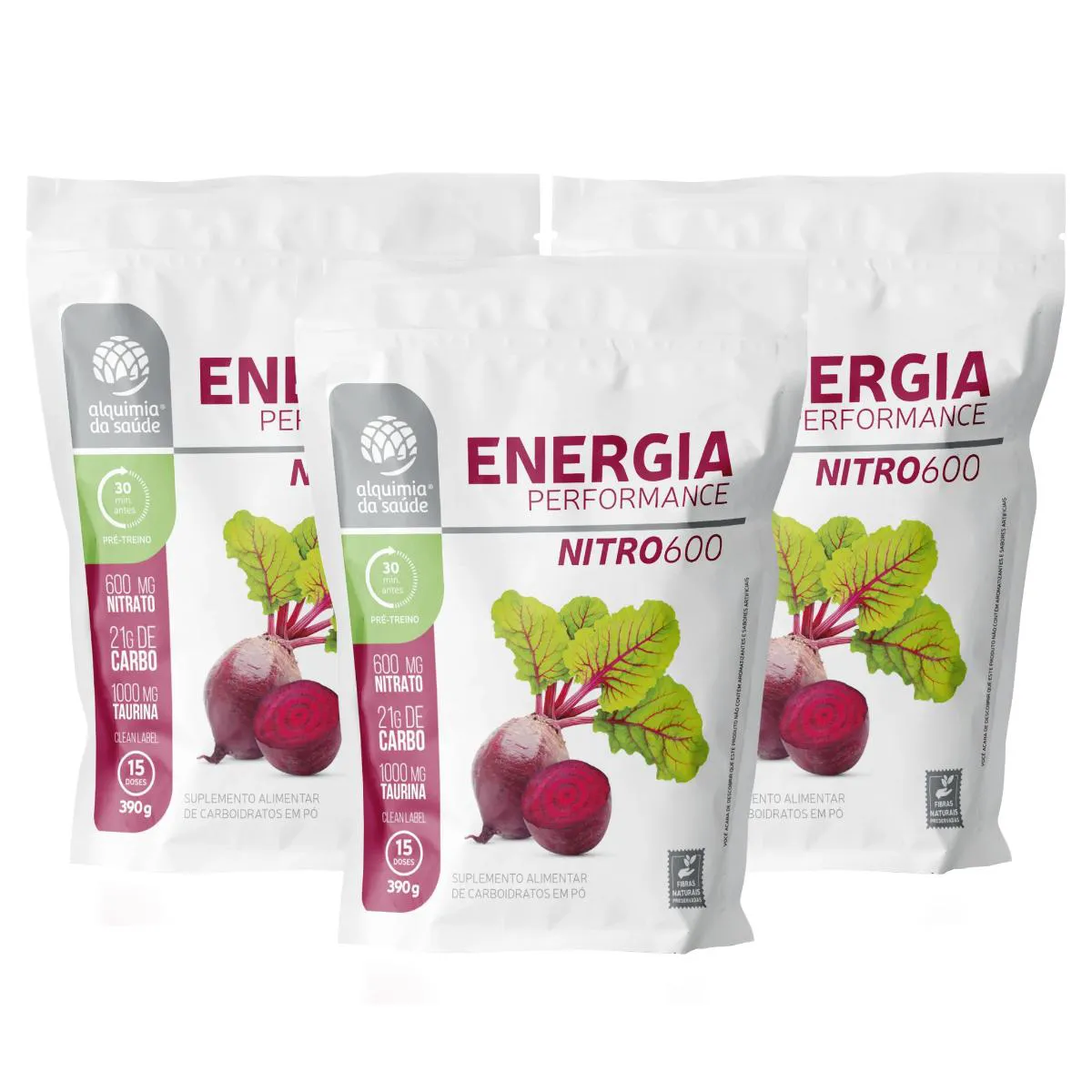 3X ENERGIA PERFORMANCE NITRO600 ALQUIMIA DA SAúDE 390G Natural