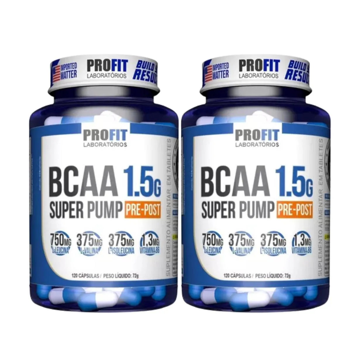 2X SUPLEMENTO BCAA 1.5G SUPER PUMP PROFIT 120 CáPSULAS SEM Sabor
