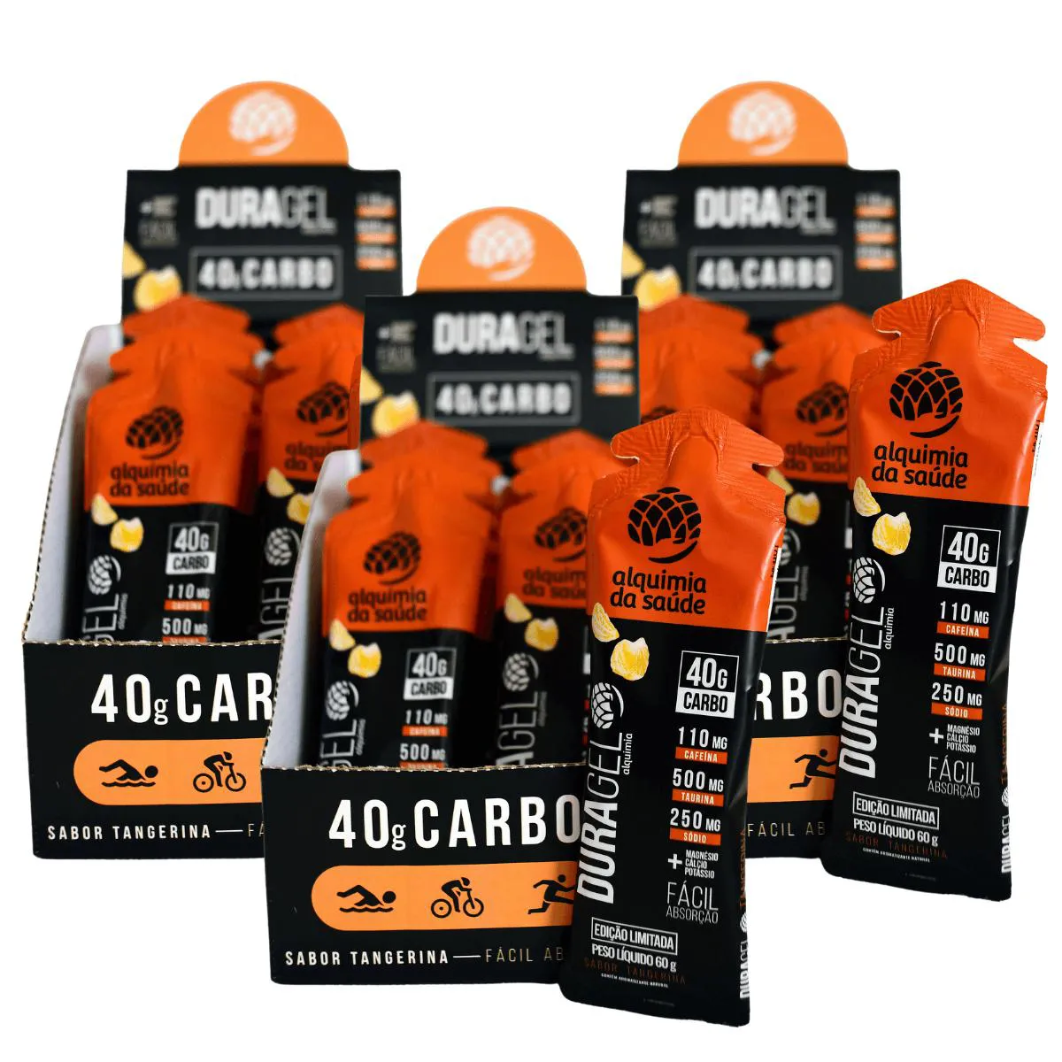 3X DURAGEL BOX 40G CARBO ALQUIMIA DA SAúDE TANGERINA 15 UNIDADES 60G