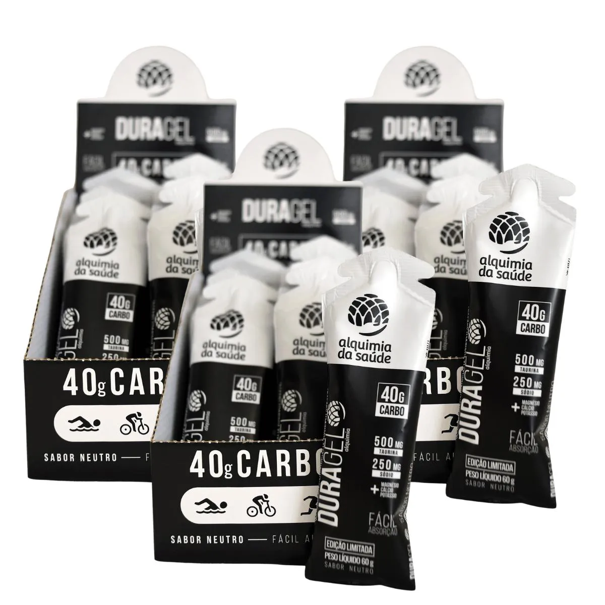 3X DURAGEL BOX 40G CARBO ALQUIMIA DA SAúDE NEUTRO 15 UNIDADES 60G