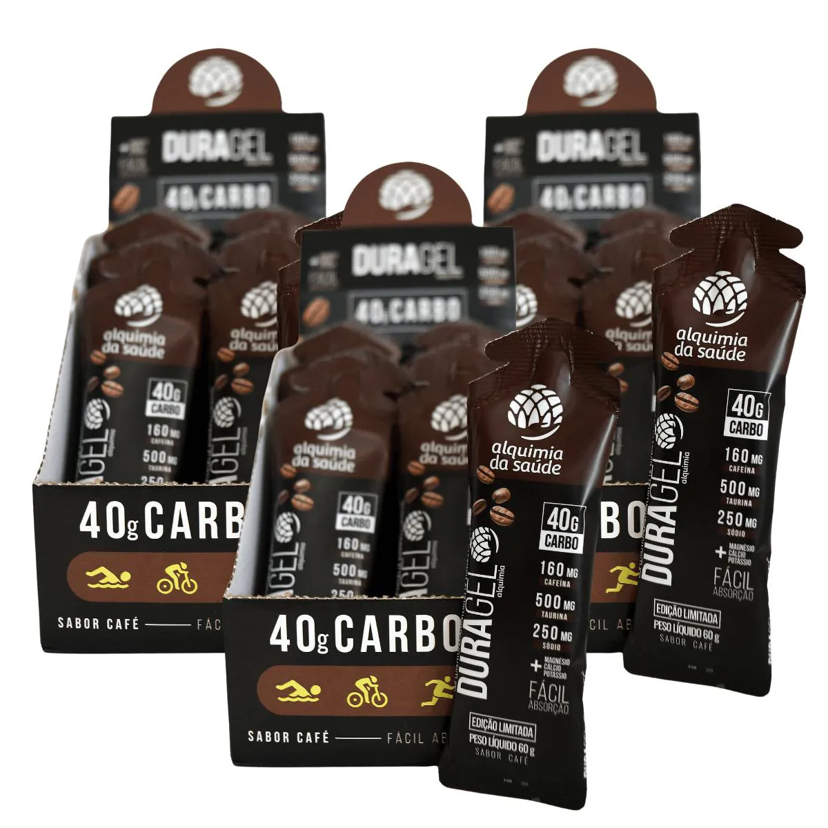 3X DURAGEL BOX 40G CARBO ALQUIMIA DA SAúDE CAFé 15 UNIDADES 60G