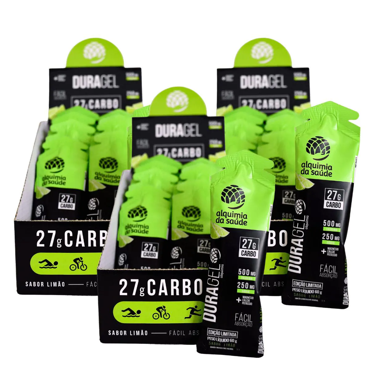3X DURAGEL BOX 27G CARBO ALQUIMIA DA SAúDE LIMãO 15 UNIDADES 60G