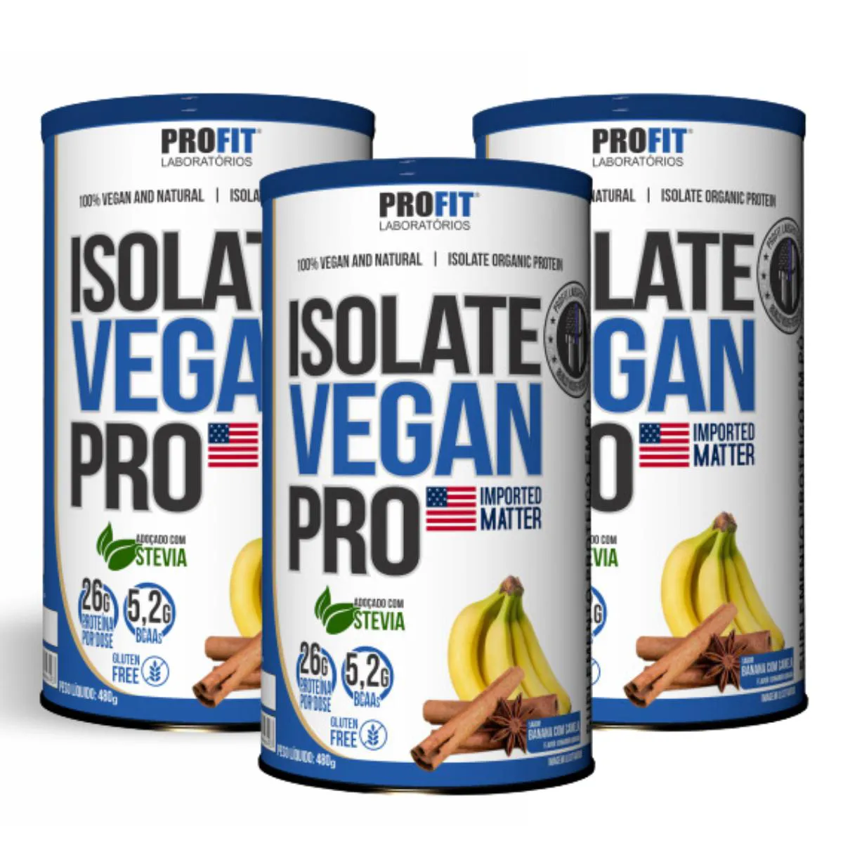 3X PROTEíNA VEGANA ISOLATE VEGAN PRO PROFIT BANANA COM CANELA 480G