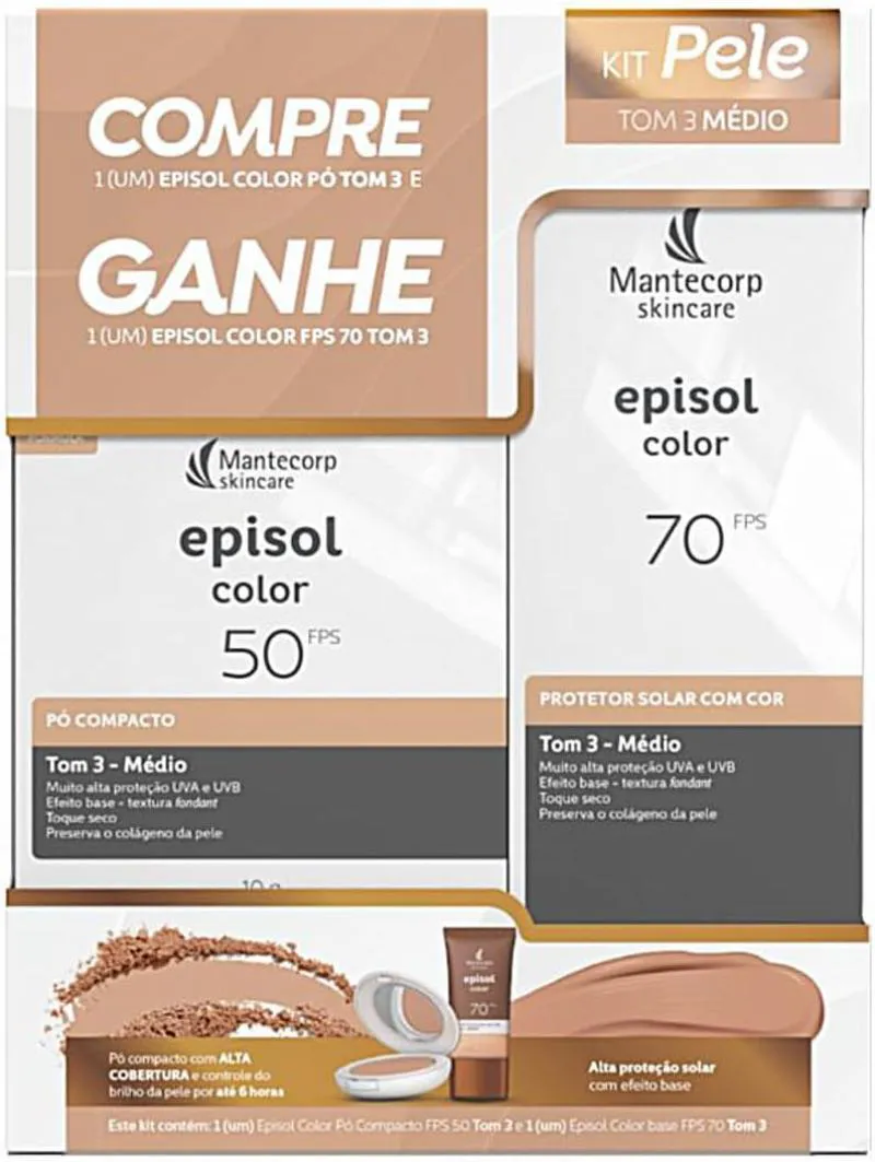 KIT EPISOL COLOR PELE TOM 3 MEDIO FPS70 PÓ + LOÇÃO