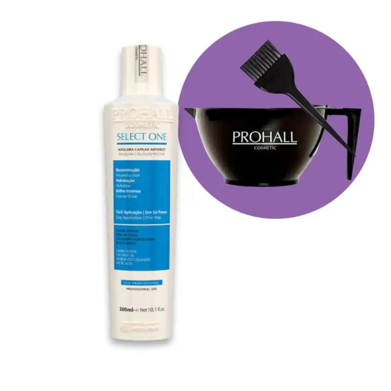 PROHALL SELECT ONE MáSCARA ANTIFRIZZ 300ML + POTE E PINCEL