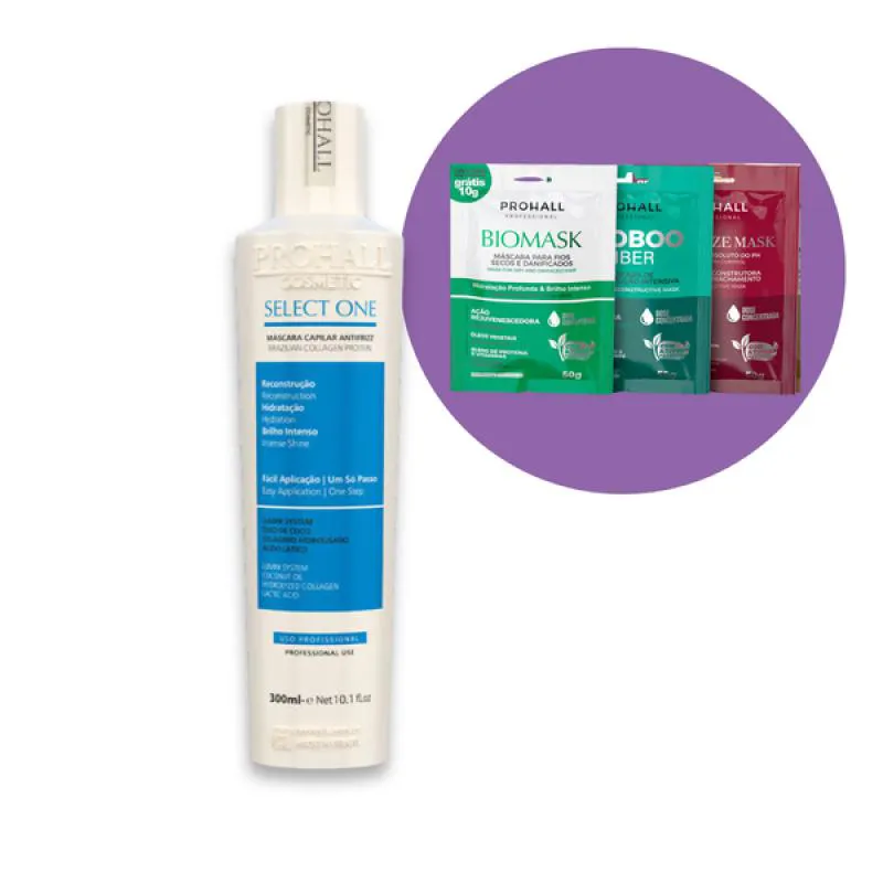 PROHALL SELECT ONE MáSCARA ANTIFRIZZ 300ML + MINI KIT MASCARA 3X15G