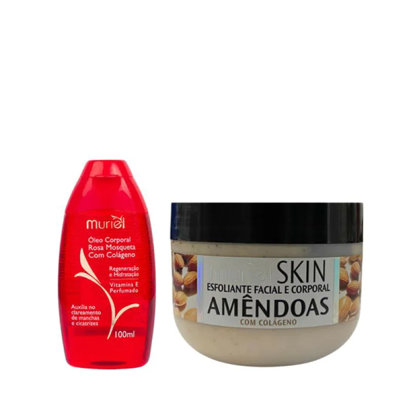 MURIEL ÓLEO ROSA MOSQUETA COM COLáGENO 100ML + ESFOLIANTE AMêNDOAS 250ML