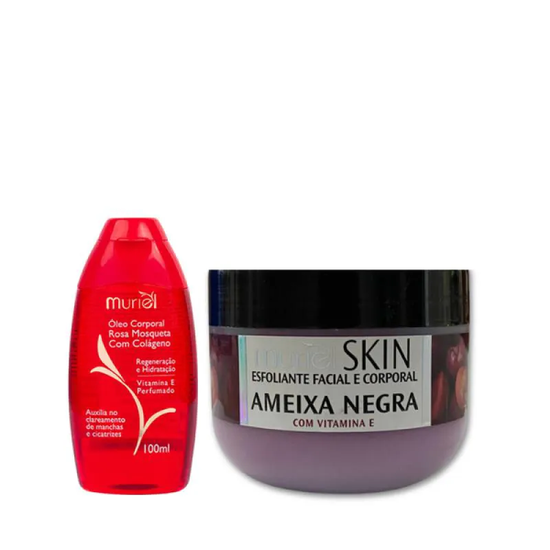 MURIEL ÓLEO ROSA MOSQUETA COM COLáGENO 100ML + ESFOLIANTE AMEIXA NEGRA 250ML