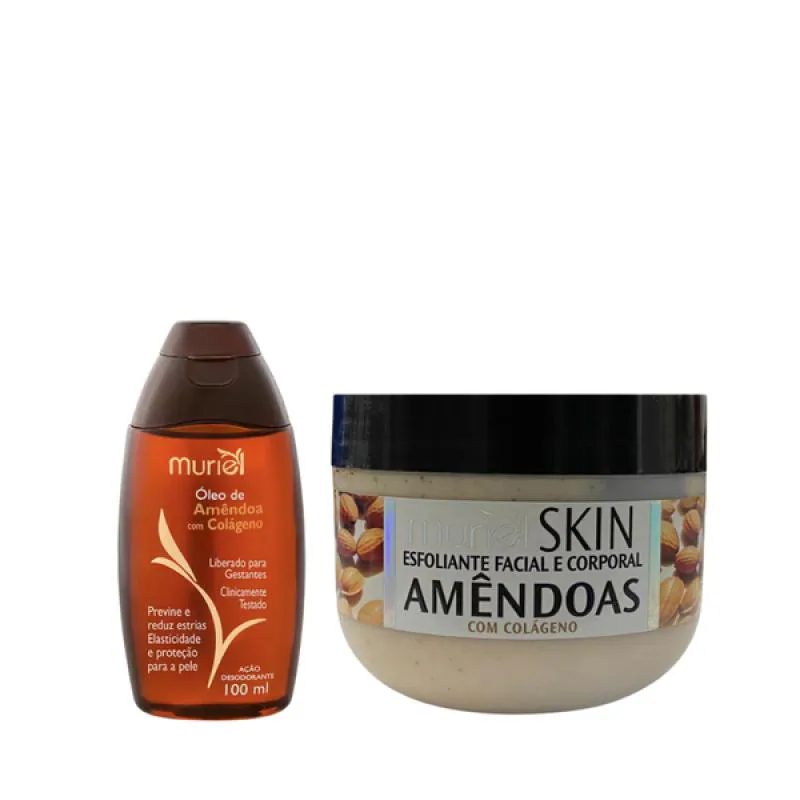 MURIEL ÓLEO AMêNDOAS COM COLáGENO 100ML + ESFOLIANTE AMêNDOAS 250ML