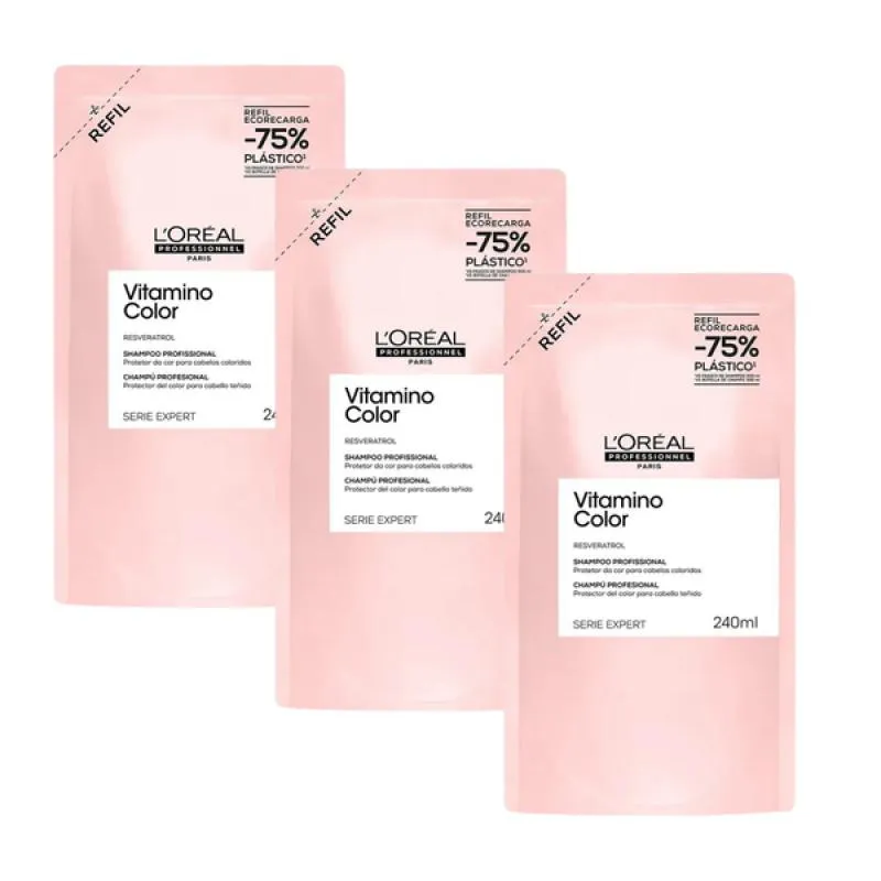 LOREAL VITAMINO COLOR SHAMPOO REFIL 240ML - 3 UNIDADES